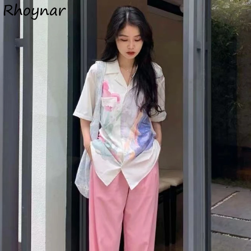 

White Print Shirts Women Harajuku Summer Unisex Clothes Kpop Trendy Vintage Aesthetics Personal Teens Streetwear Рубашки Leisure