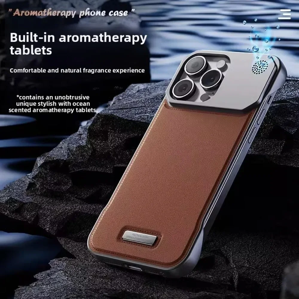 

For IPhone 11 12 13 14 15 16 17 Pro Max Plus Borderless Aromatherapy Case Luxury PU Leather Magnetic & Wireless Charging Support