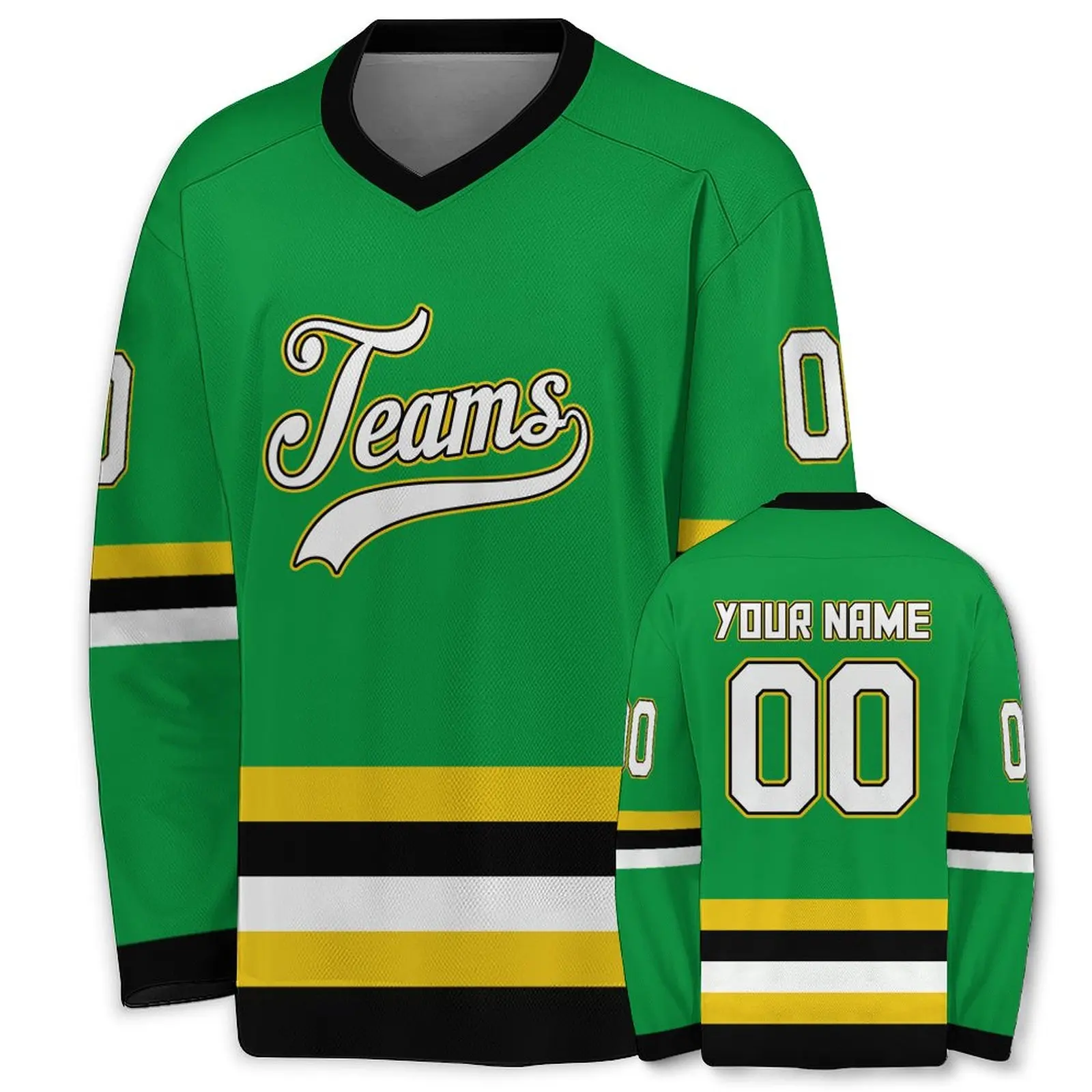 Custom Kelly Green White-Gold Hockey Jersey Personalized Team Name Number Hockey Practice Jersey for Men Women Youth Kids