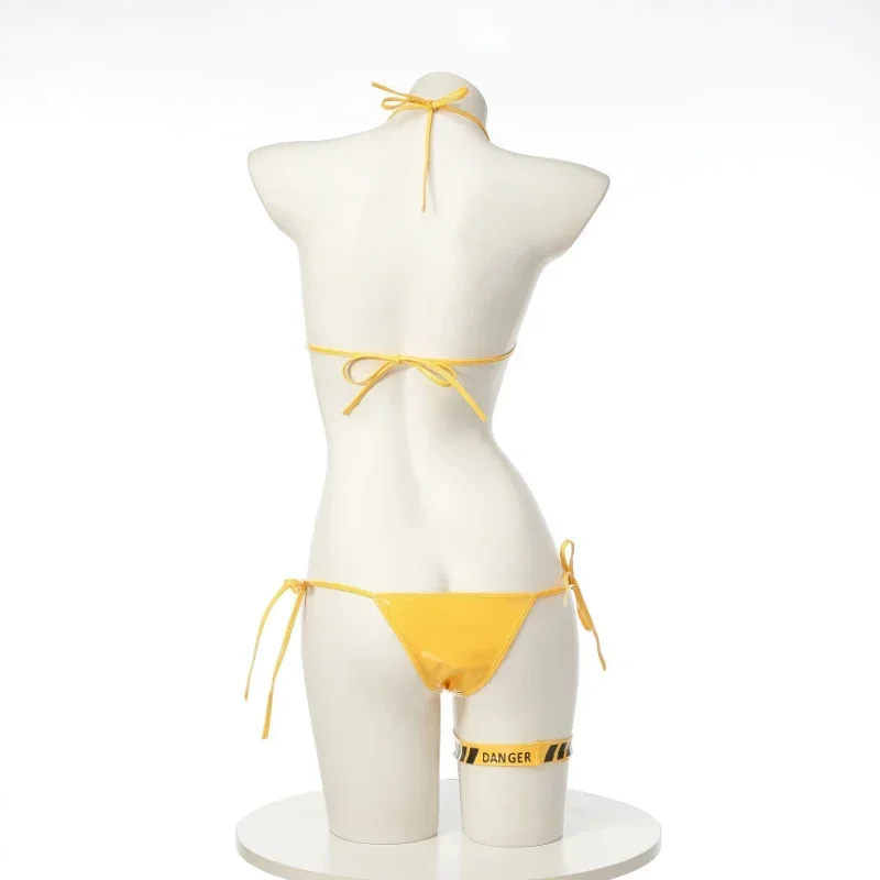 คําเตือนอันตรายสีเหลืองบิกินี่ชุดว่ายน้ําผู้หญิงอะนิเมะเกมสามจุดชุดชั้นในหนังชุดเครื่องแต่งกายคอสเพลย์