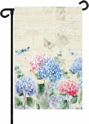 Blue Hydrangea Garden Flag Double Side, Pink Flowers Spring Botanical, 12x 18 RRI