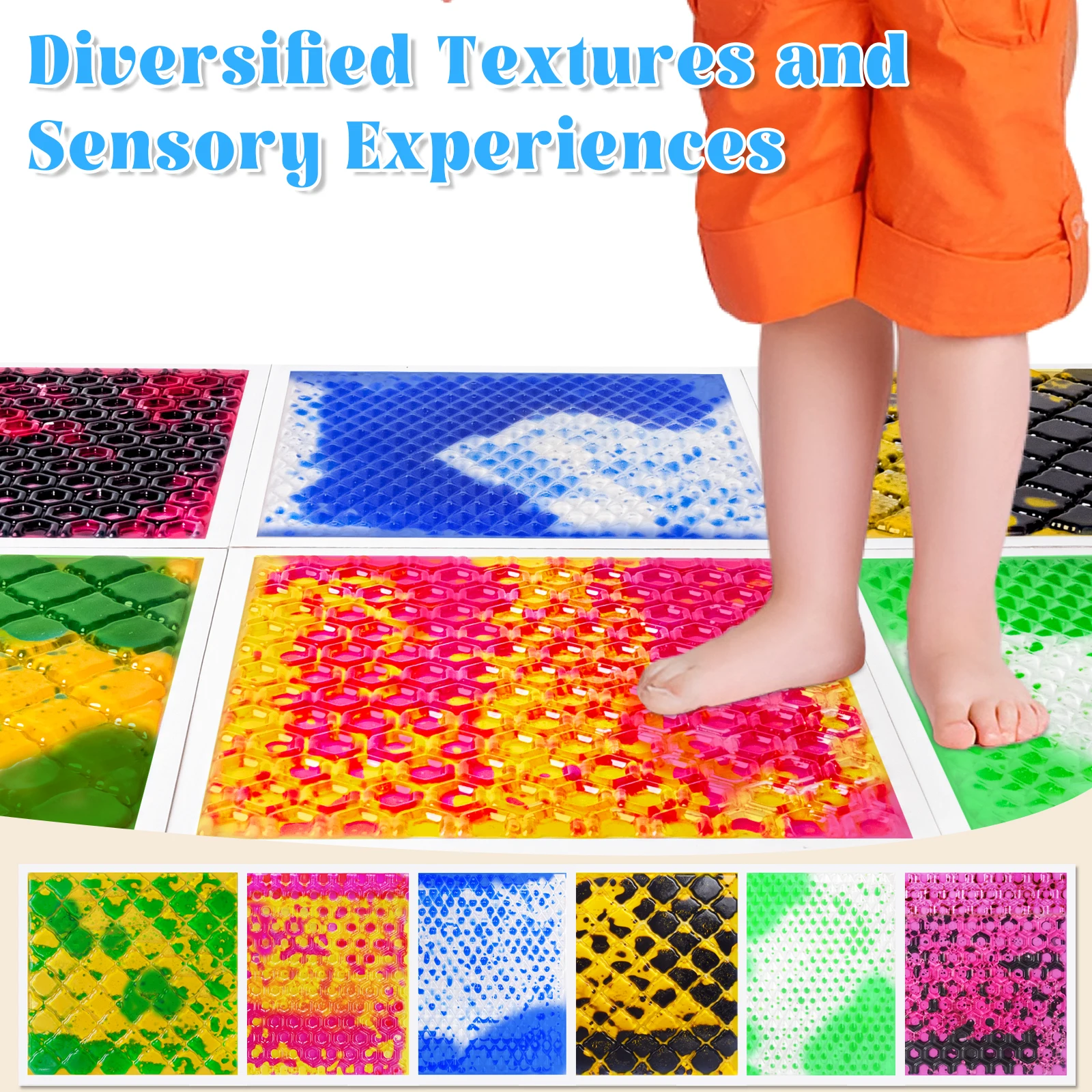 Azulejos de suelo sensorial para niños, color sensorial, exploración colorida en aulas, piso sensorial, cuadrado, 6 piezas