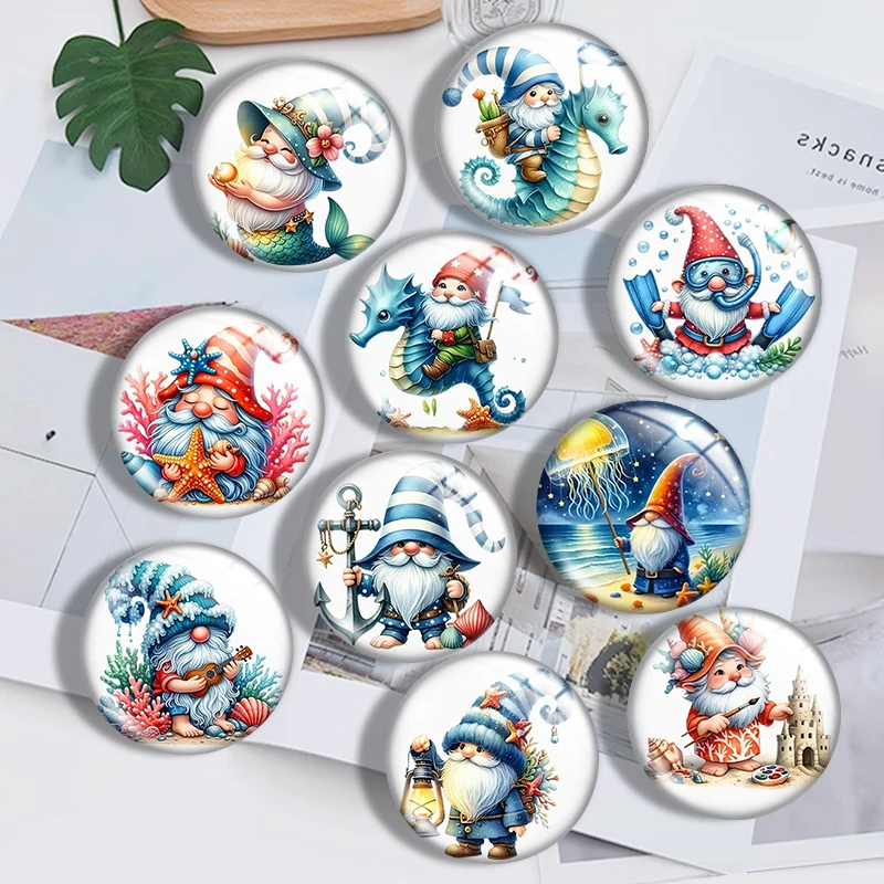 Coral Beach Dwarfs  10pcs 12mm14mm/16mm/18mm/20mm/25mm Round Photo Glass Cabochon Demo Flat Back Making Findings Jewelry