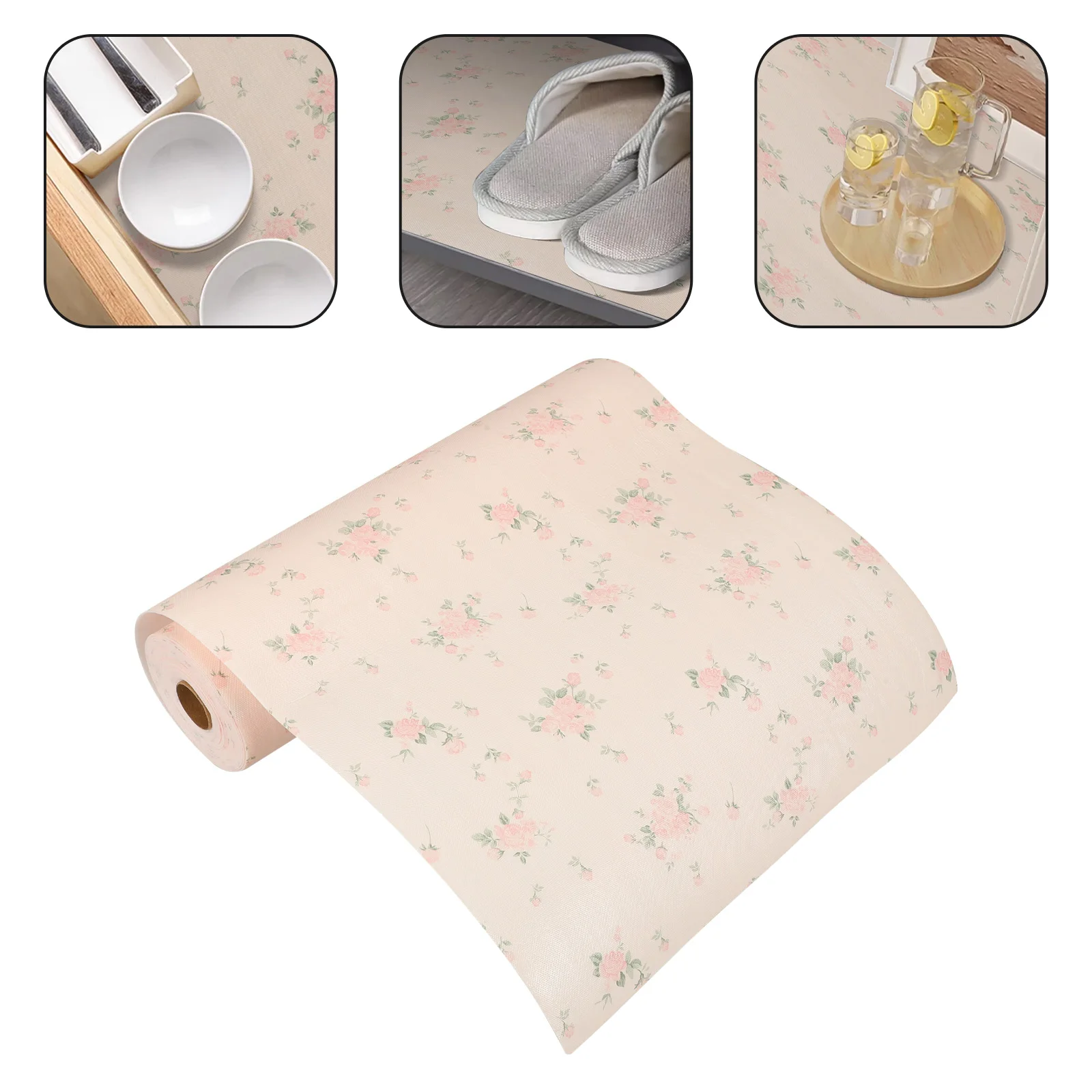 

1 Roll Rose Pattern Kitchen Drawer Liner Anti-Slip Waterproof Oil-Proof Eva Mat Cabinet Refrigerator Shelf Liner Closet Pad For