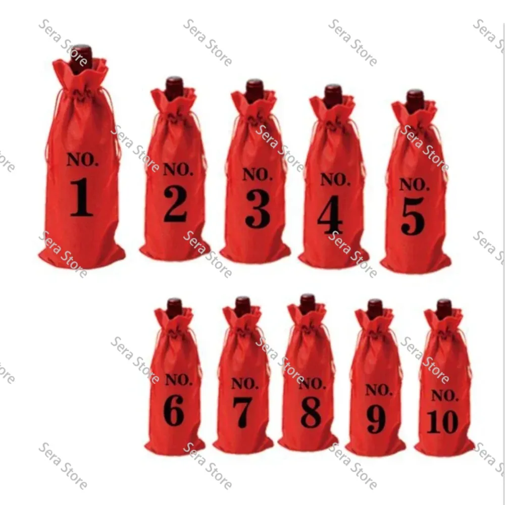 10pcs Jute Wine Bags With Drawstring Numbered Wine Bottle Gift Bags Blind Wine Cover Tasting