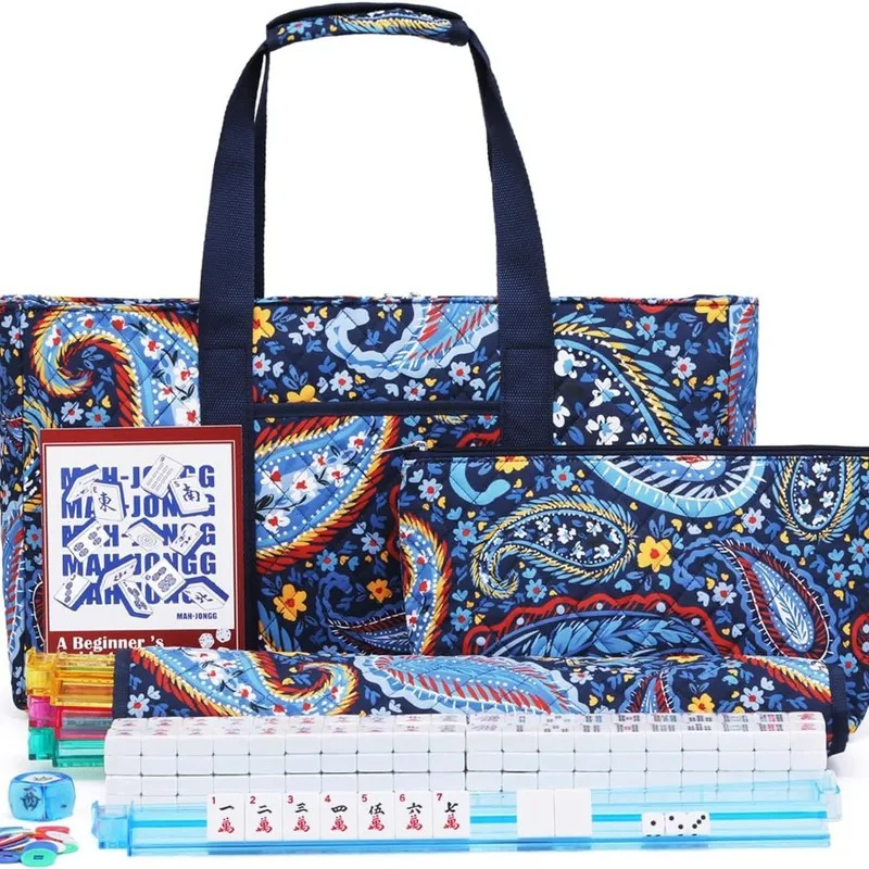 American-style mahjong bag, portable makeup bag, three-piece set, large-capacity cartoon mahjong storage bag