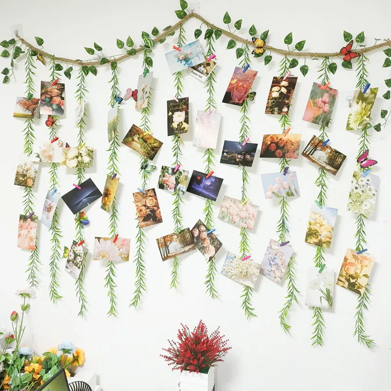 Creative Jute Rope Artificial Flower Photo Wall Decorations Room Scenery Wall Mounted High-End Feeling Home Decor Accessories