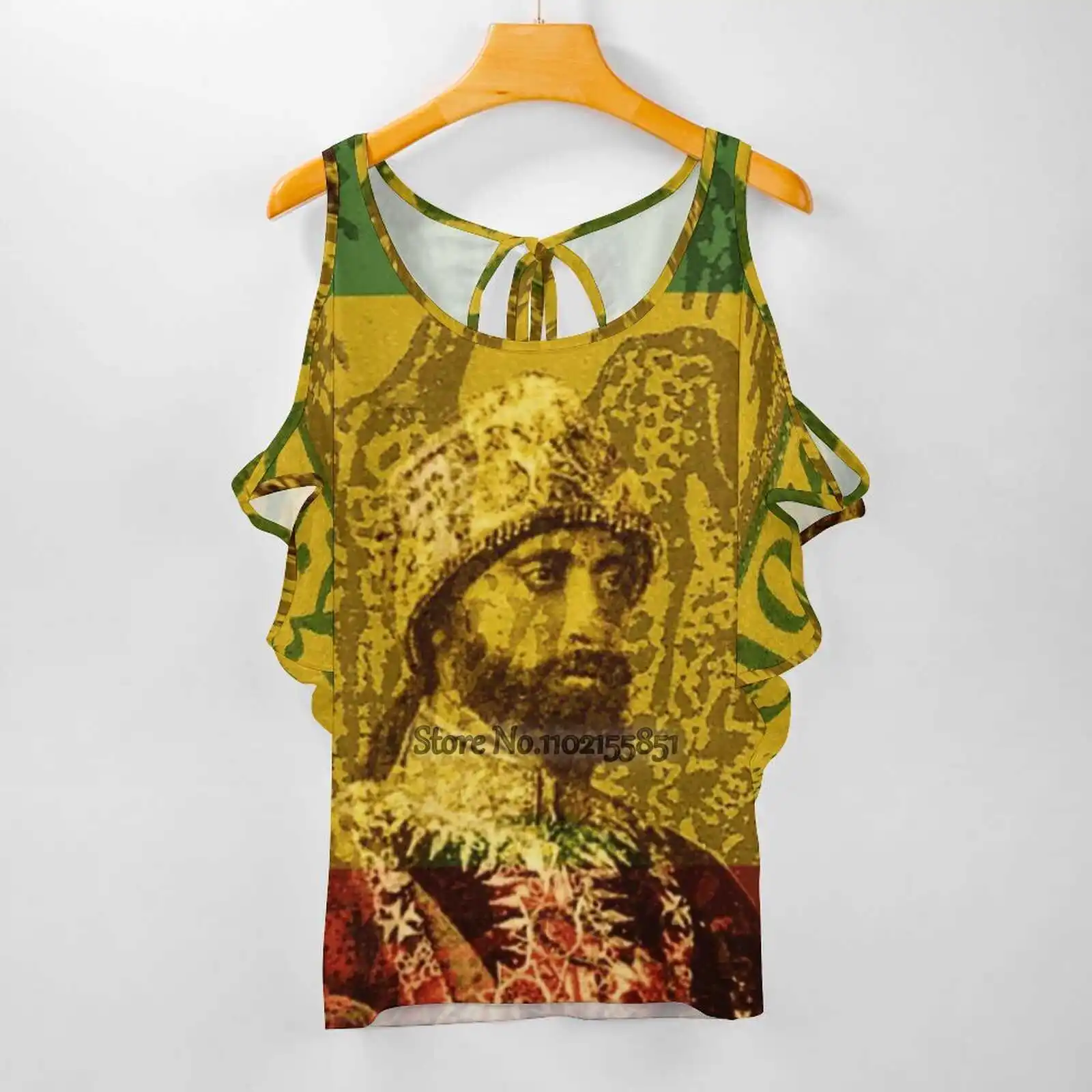 Haile Selassie Emperor Of Ethiopia Women T-Shirt Back Lacing Casual Short Sleeve Tops Summer Tees Rasta Rastafarian Lion Of