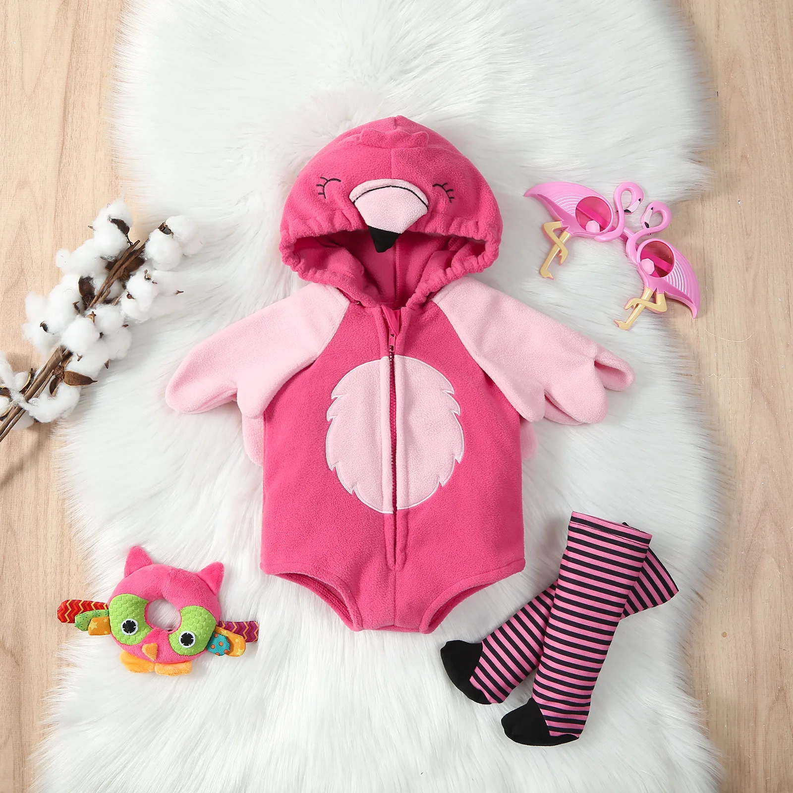 

Umorden 0-24M Baby Girls Pink Flamingo Romper Bodysuit Costume Hoodie With Stockings Zipper