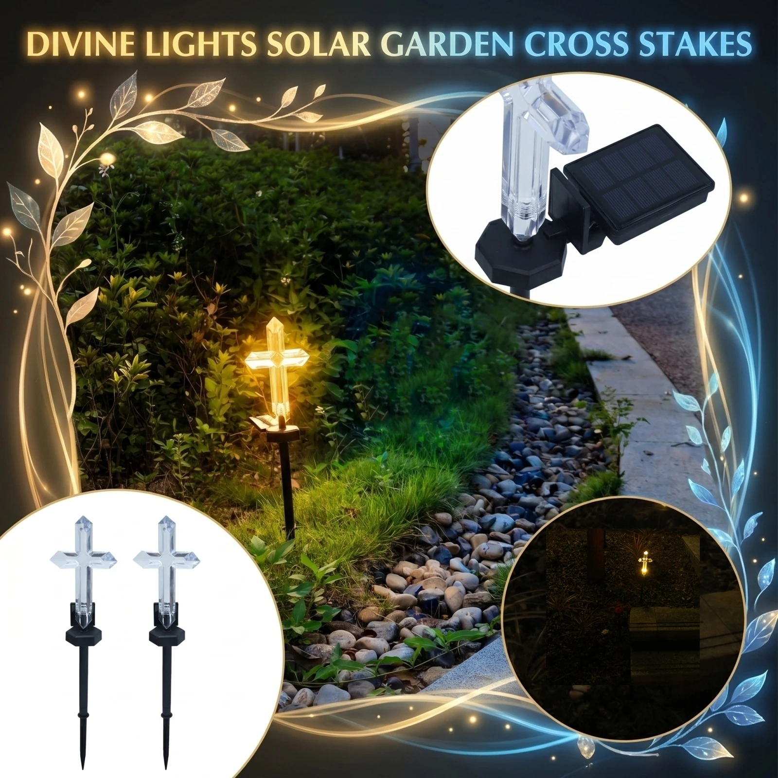 Outdoor Power Stake - Solar-powered Cross Garden Stake Light, Outdoor