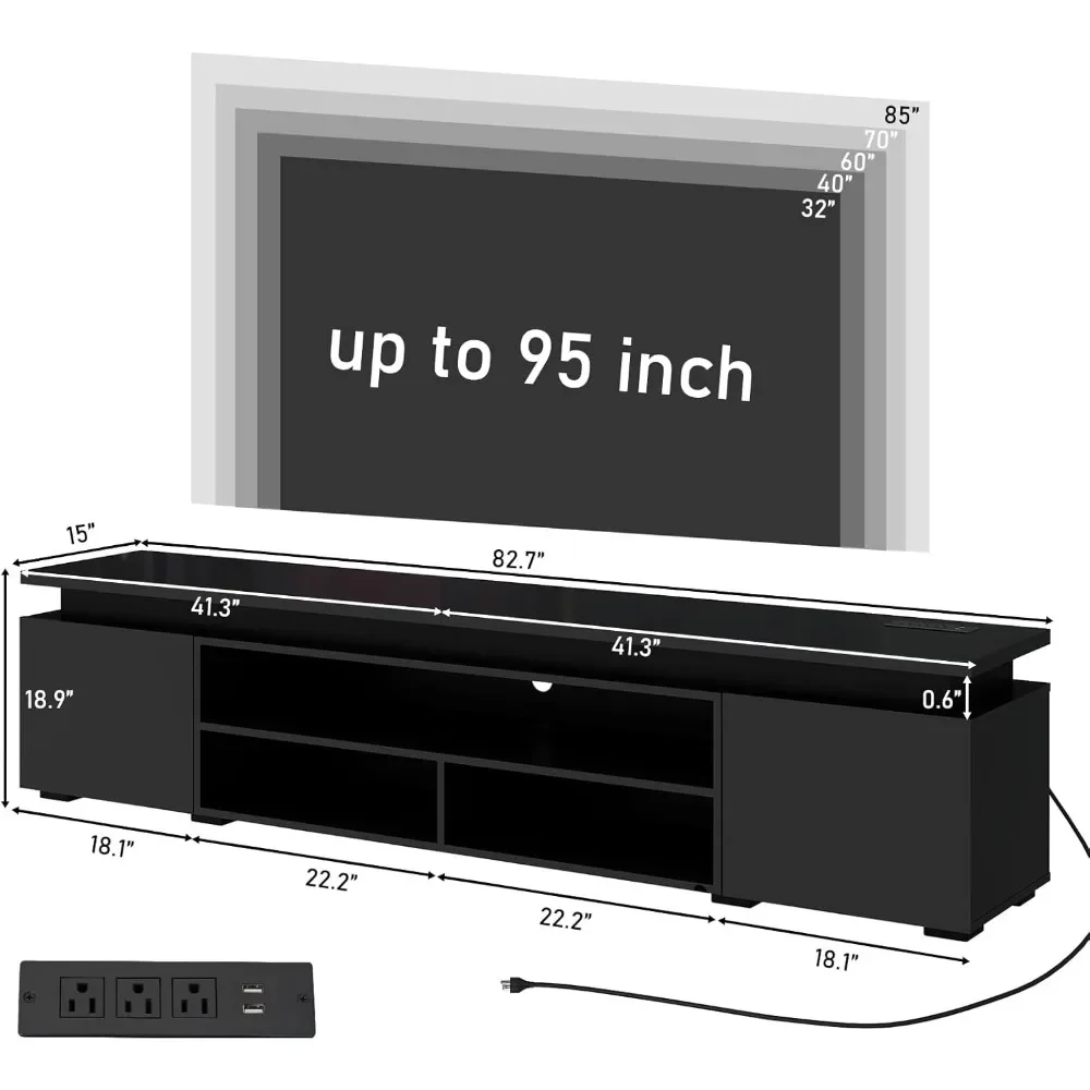 Modern Gaming TV Stand with Power Outlet, High Gloss TV Console Entertainment Center with Storage for Living Room, Bedroom