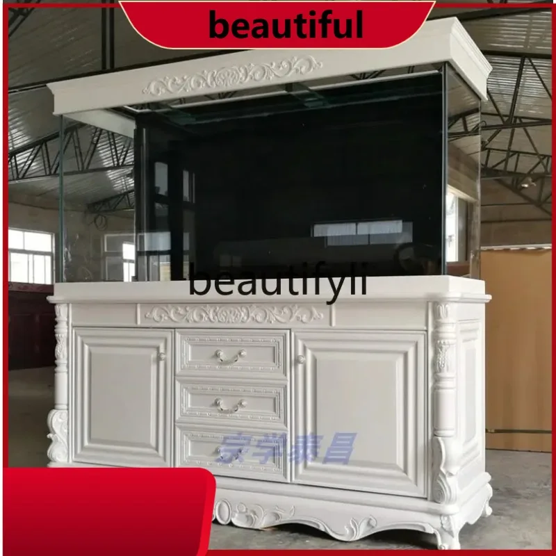 Solid wood fish tank Chinese large aquarium oak old elm living room partition ultra-white glass H