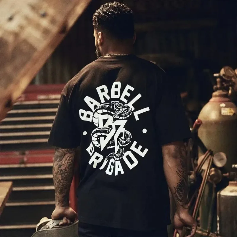 

Barbell Brigade Men Snake T-shirts Sports Leisure Cotton Oversized T Shirt Fashion Mens Gym Clothing Running Training Tee Tops