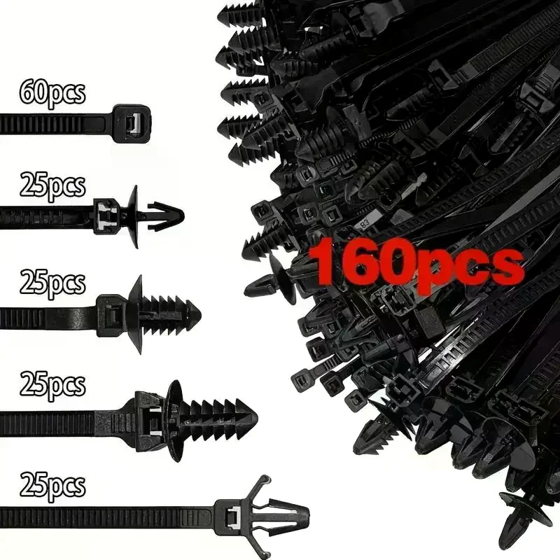 160PCS Car Wire Harness Fastener Tie Wrap Cable Clamp Clips Cable Ties Management Auto Wire Organizers For Auto Corrugated Pipe
