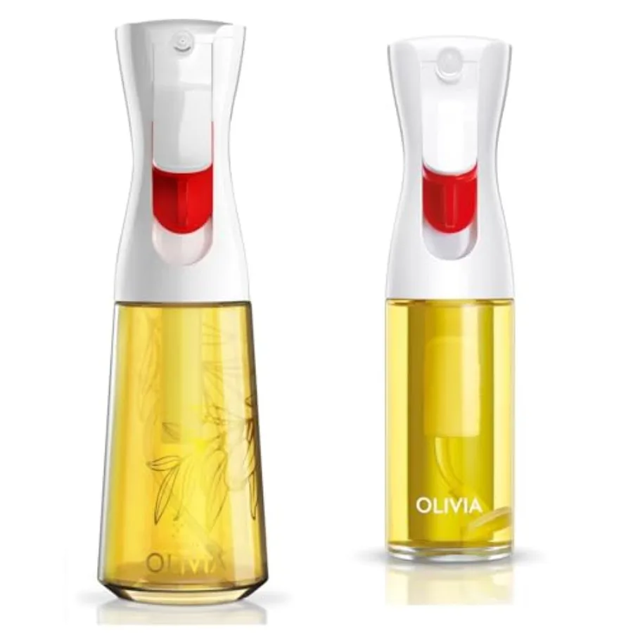 FLAIROSOL OLIVIA - Rociador de Aceite para Cocinar de 130 ml y 200 ml, Rociador de Aceite de Oliva de Vidrio Transparente con Boquilla de Pulverización Precisa