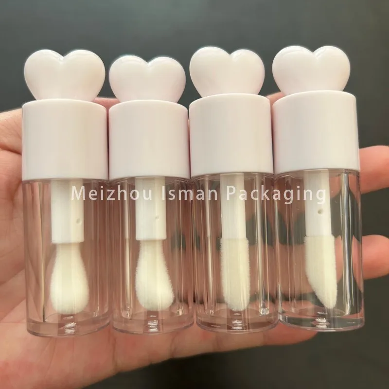 50 buah putih indah bentuk hati tutup botol minyak bibir kosong kuas besar kosmetik Lip Gloss tongkat wadah tabung Lipgloss botol 5ml 7ml