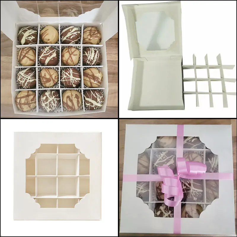 10/20/50Pcs, 16 Grids Cake Box w/Window, Paper Bakery Box, Cajas Pasteles, Cake/Chocolates/Cookies/Pie, Birthday Wedding Party