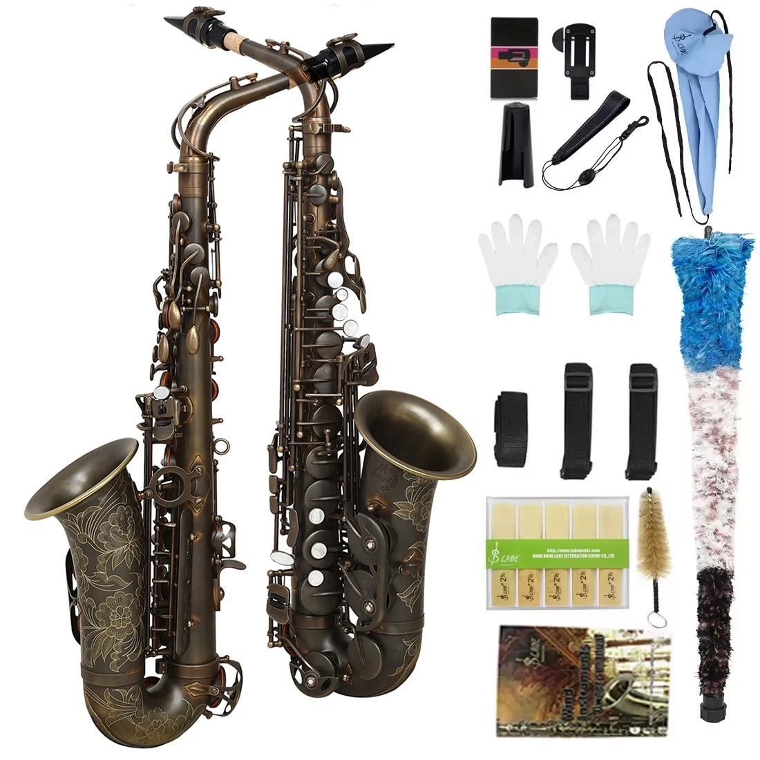 

Альт-саксофон SLADE с электронным плоским латунным корпусом из медной трубки и полным набором саксофона из ракушки морского ушка с ремешком для мундштука