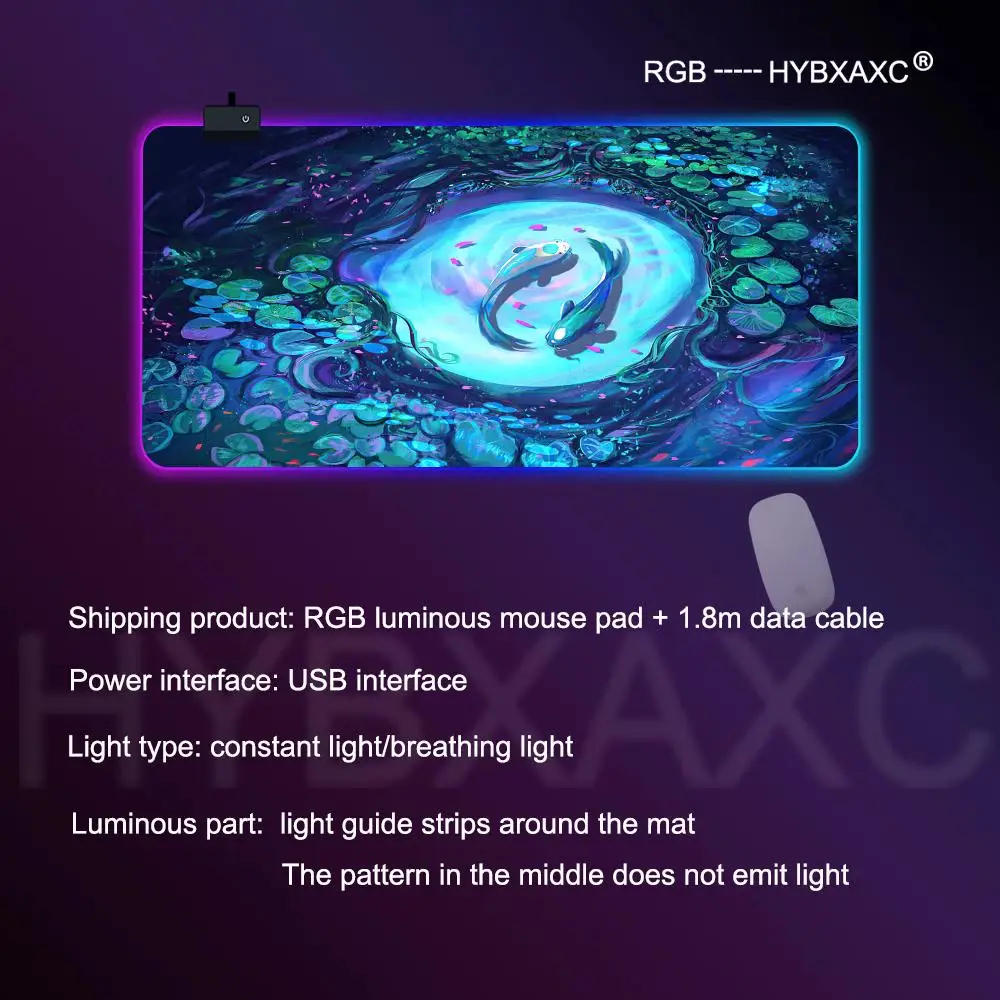 Art Black Mouse Pad RGB Gaming Mouse Pad Desk Mat HD Gamer Large LED Light XXL MousePads PC Computer Carpet