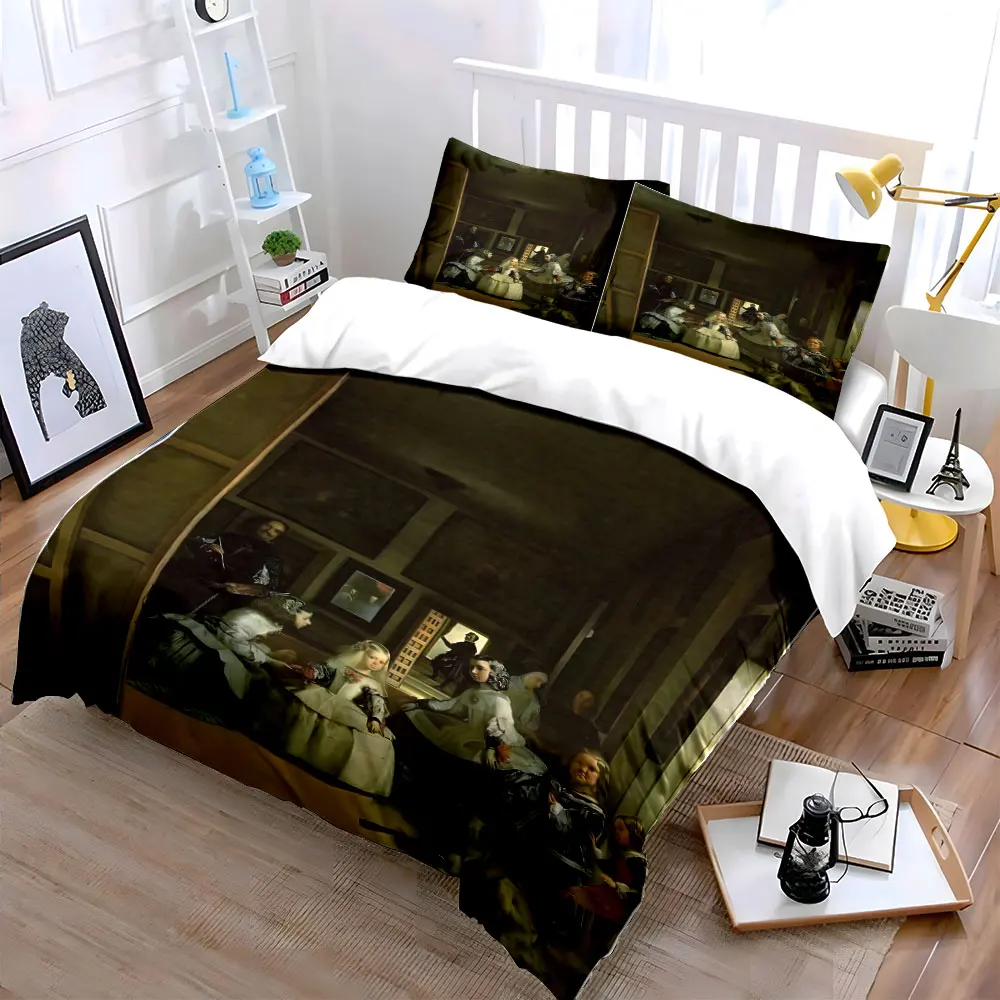 Court life scene painting Bedding Set for Kids Luxury Gift 3pcs Digital Print Comforter Set Soft Comfortable Breathable