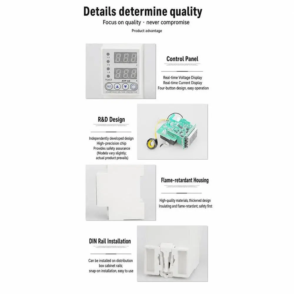Dual Digital Display Automatic Voltage Protector Automatic Reset DIN Rail Mount Voltage Monitoring Relay Adjustable Thresholds