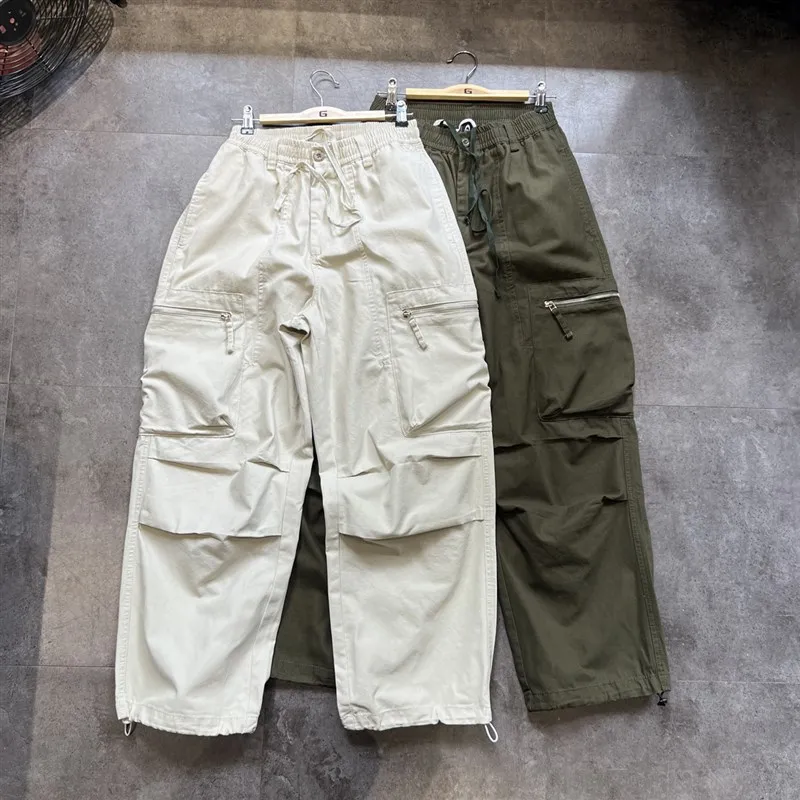 

Loose Wide Leg Workwear Trousers Thiened Canvas ket Detail Mechanical Sle mid Waist Cotton Blend Fabric Autumn Winter