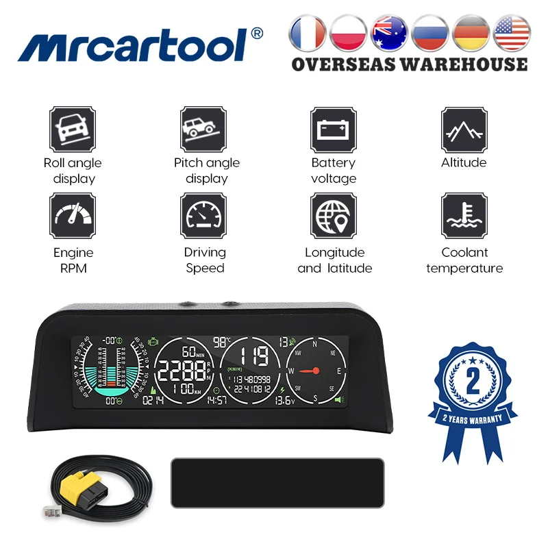 

MRCARTOOL M80 Car Intelligent Head-up Display GPS OBD Slope Meter Automotive Digital Speedometer Compass HUD Smart Inclinometer