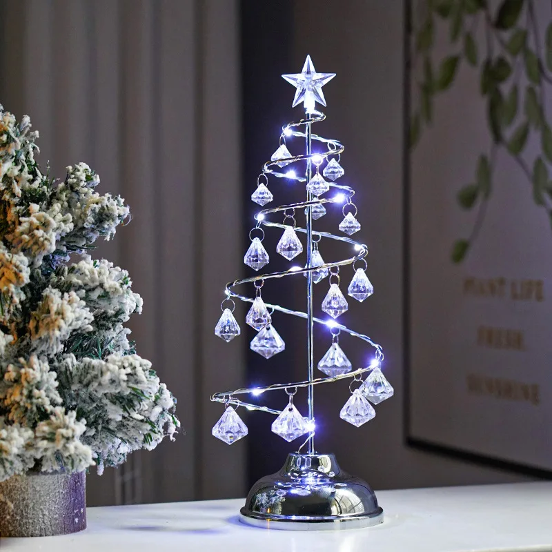 LED Table Light Crystal Stars Christmas Tree Table Lamp Battery Modern Desk Decor Novelties Living Bedroom Christmas Tree Gift