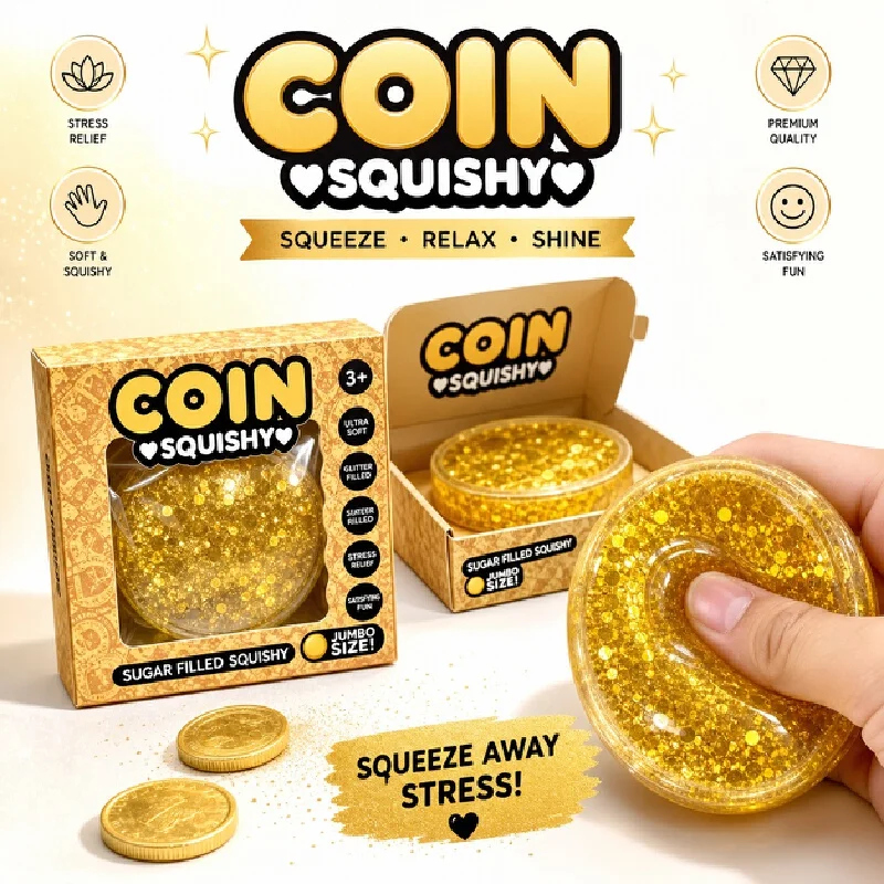 Coin Squishy Gold Glitter Simulated Us Dollar Slow Rising Sugar Filled Stress Relief Decompression Toy For Adult In Stock
