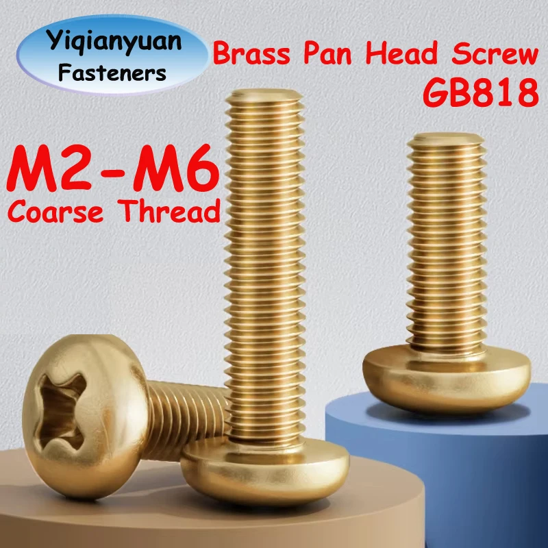 Yiqianyuan M2 M2.5 M3 M4 M5 M6 Pure Copper Brass Round Screw Cross Reccessed Phillips Pan Head Bolts Length 4-45mm