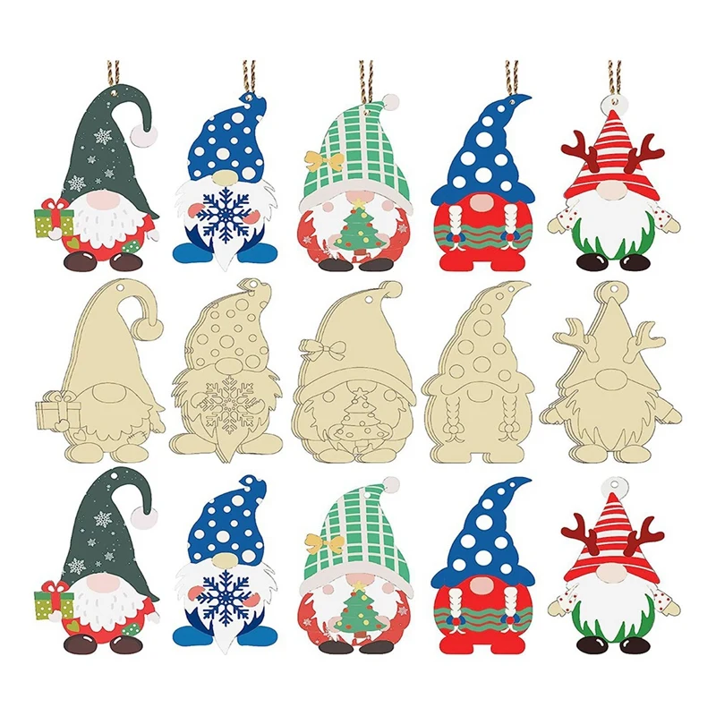 50PCS Christmas Wooden Gnome Cutouts Slices Unfinished Blank Wood Hanging Ornaments DIY Craft Home Decor