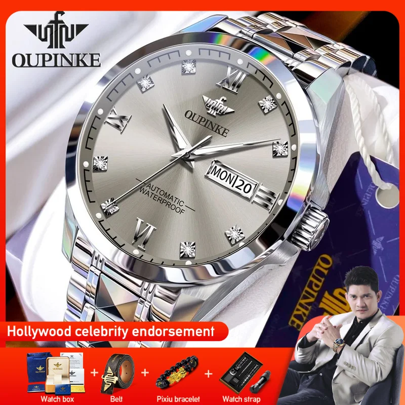 

﻿OUPINKE 3262 Mens Watch Original Brand Automatic Mechanical Watch﻿ 50M Waterproof Watch For Men Dual Calendar Watch Box Gifts