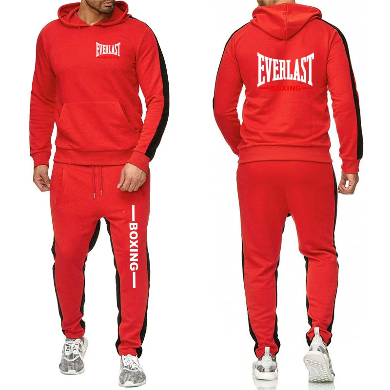 Everlast 2025 Hot Sale Men's Solid-color Two Piece Outdoors Single Sweatpants Hoodie Fashion Comfortable Casual Sportswear Suit - Image 4