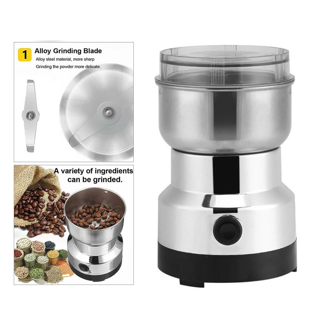 

110 V Coffee Grinder Beans Spice Stainless Steel Blades Super Use Coarse Fine Adjustable Manual Kitchen Bar Tool
