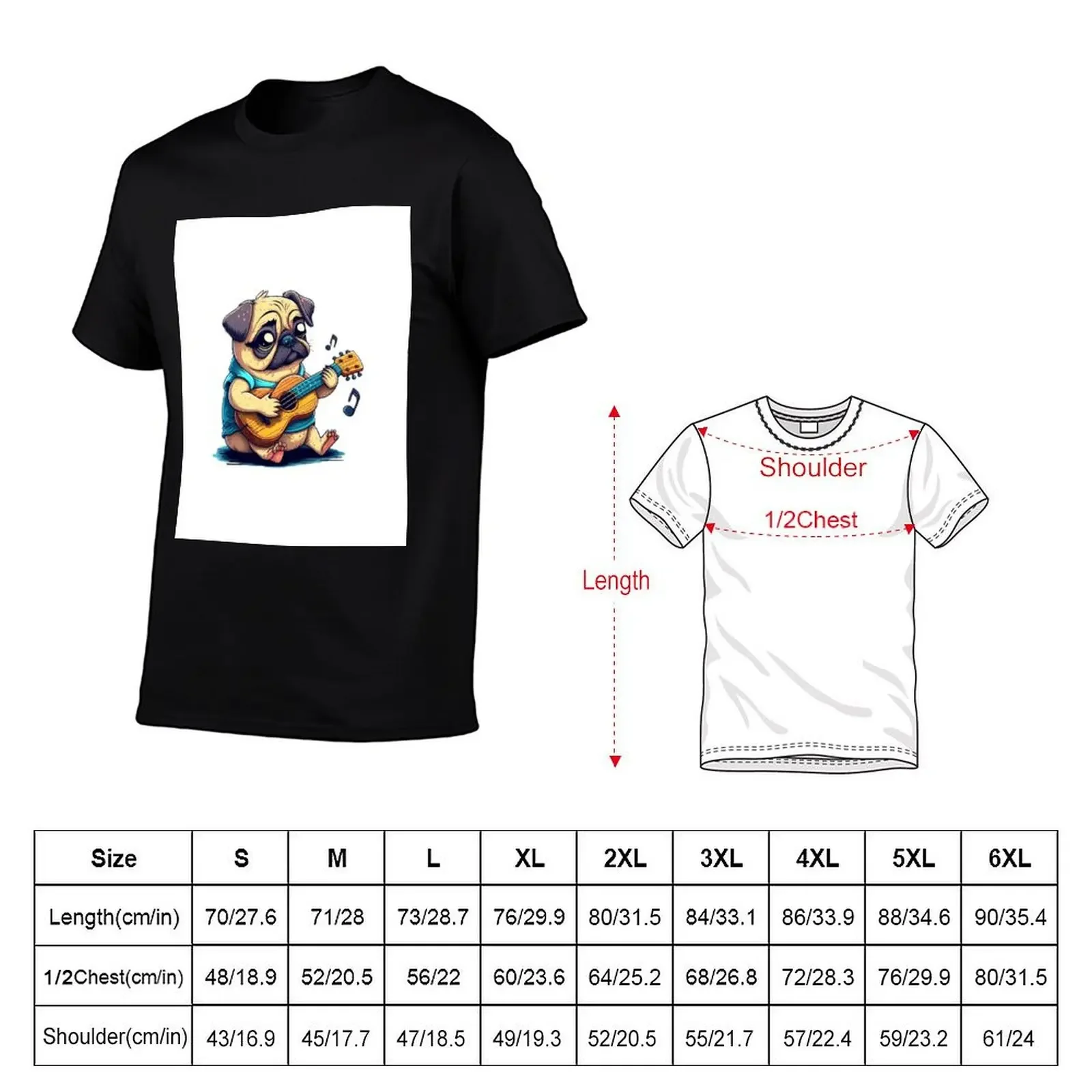 Cute Cartoon Pug Dog Playing Ukulele T-Shirt graphic t shirt vintage street wear Clothing tops mens t shirts top quality