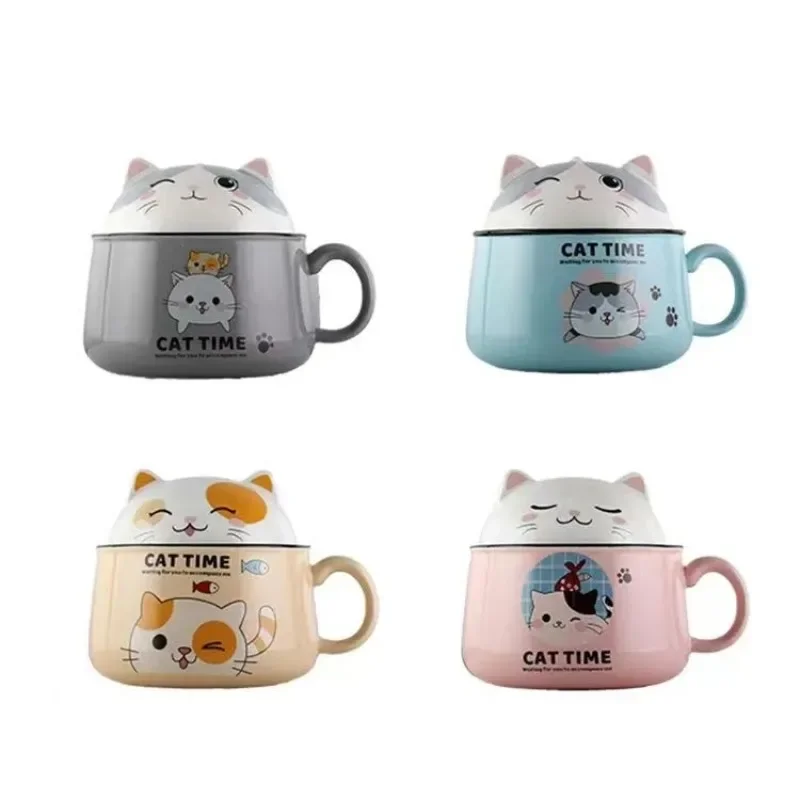 

Cute Large Capacity Food Fruit Bowl Ceramic With Lid Decorative Porcelain Bowl Dish Instant Noodle Bowls Creative Gift Tableware