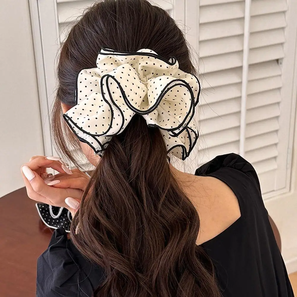 

Double-layer Polka Dot Large Intestine Hair Band New Hair Band Elegant Simple and Gentle Headband Ponytail Rope French Gentle