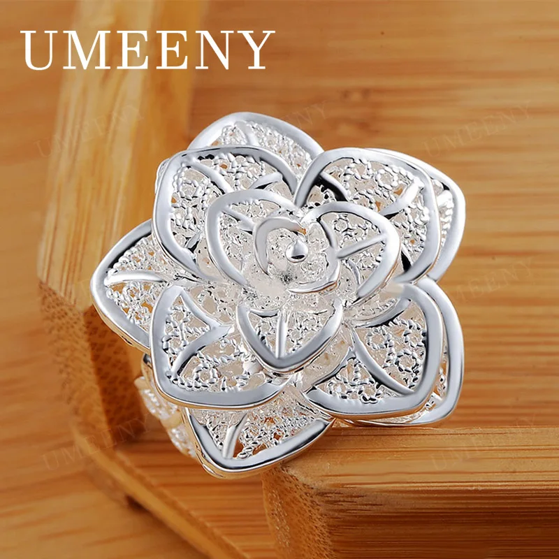Charm 925 Sterling Silver Open End Exquisite Simple Flower Ring Women Jewelry Party Wedding Gift Fashion
