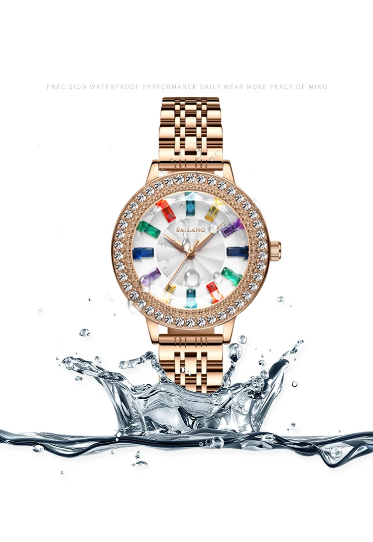 Women Quartz Watch Colorful Diamond Dial Genuine Leather Casual Female Waterproof Wristwatch Support for Dropshipping Wholesale