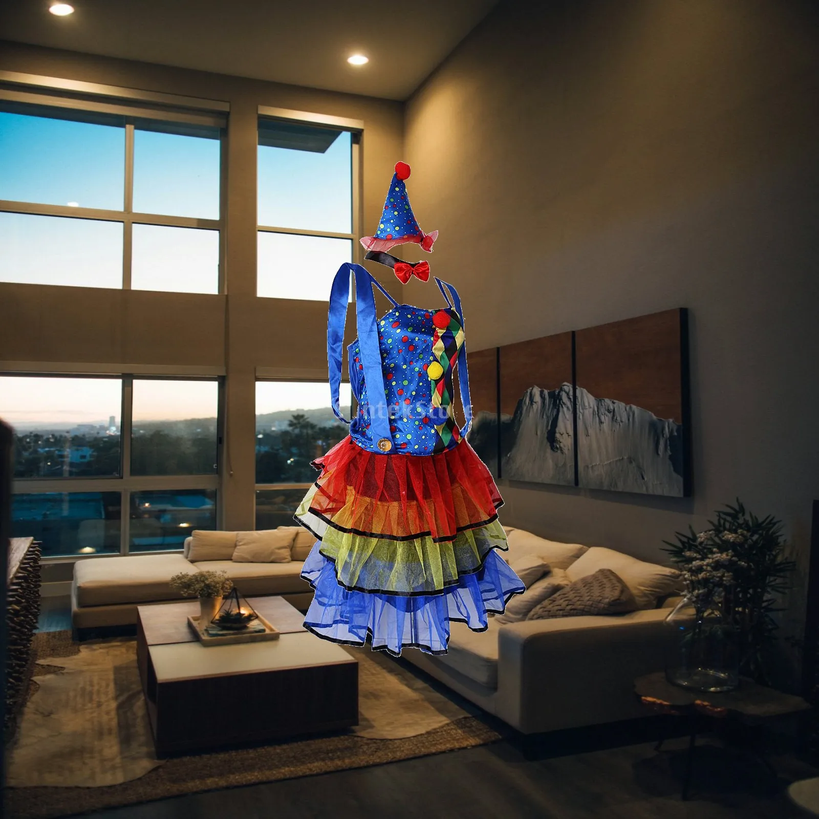 Divertido Conjunto de Vestido de Payaso para Mujer, Ropa Elástica de Comedia con Sombrero y Corbata para Espectáculo Teatral, Fiesta de Disfraces