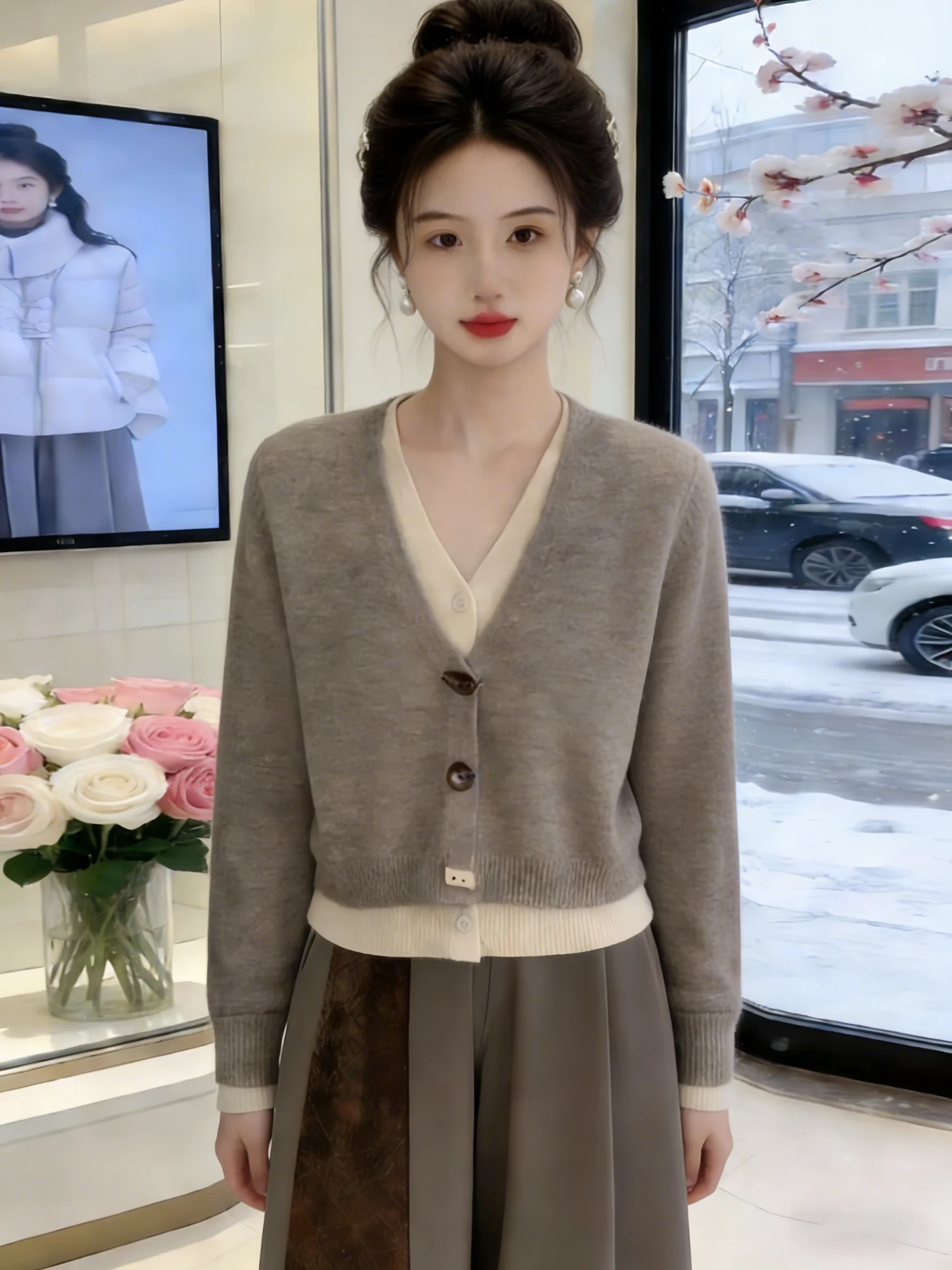 

Laid-ba Design Knitted Sweater Women's Casual Simple Faion Top Autumn Winter New Sle Fake Two-Piece Knitwear for Ladies