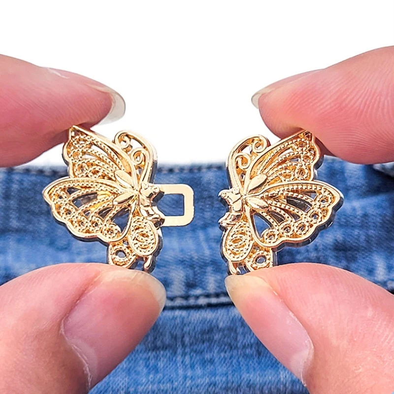 1pc Diy Removable Jeans Waist Buckle Butterfly Button Metal Buttons Invisible No Sewing Required Waist Closing Artifact Tool