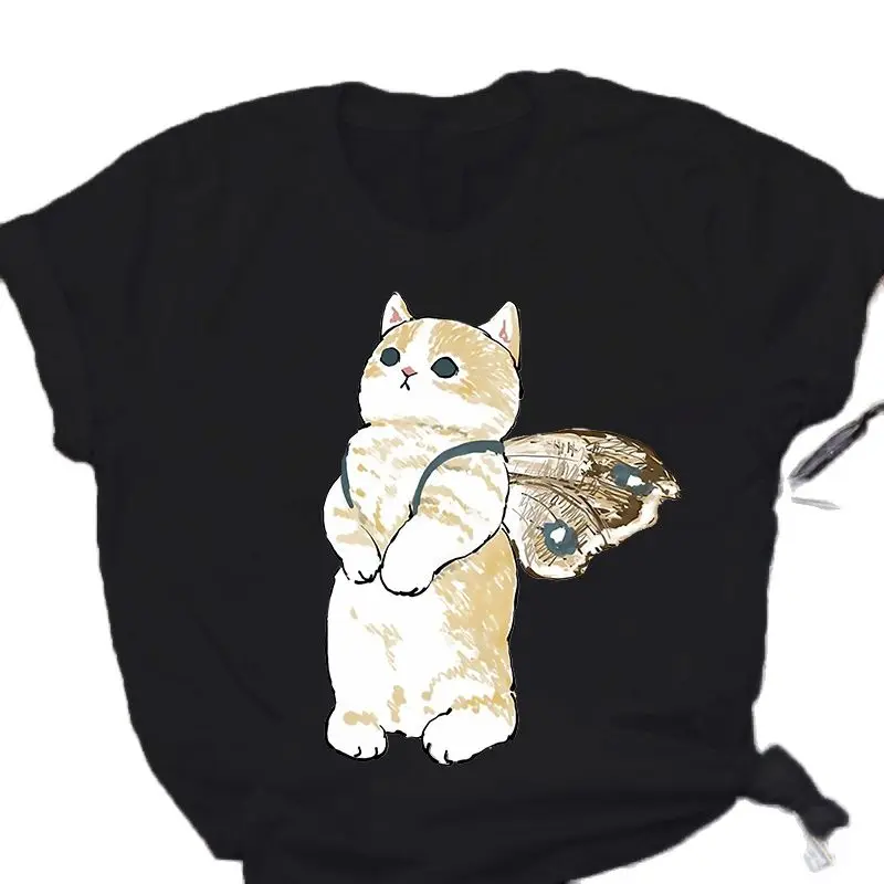 2023 summer ladies short-sleeved T-shirt cute cat series 3D digital printing plus size short-sleeved blouse