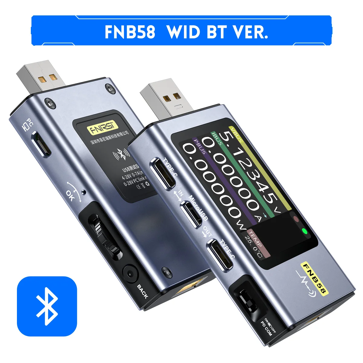 FNB58 USB 테스터 전압계 전류계 TYPE-C 고속 충전 감지 트리거 용량 측정 리플 측정