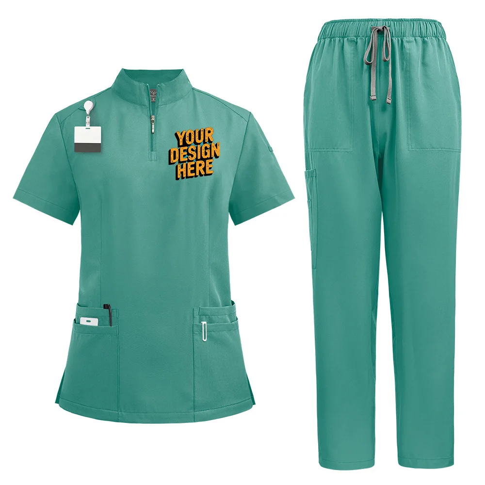 Solid Color Collar Style Icu Care Workers' Work Clothes Women's Hand Washing Clothes Straight Pants Free Custom Logo Design