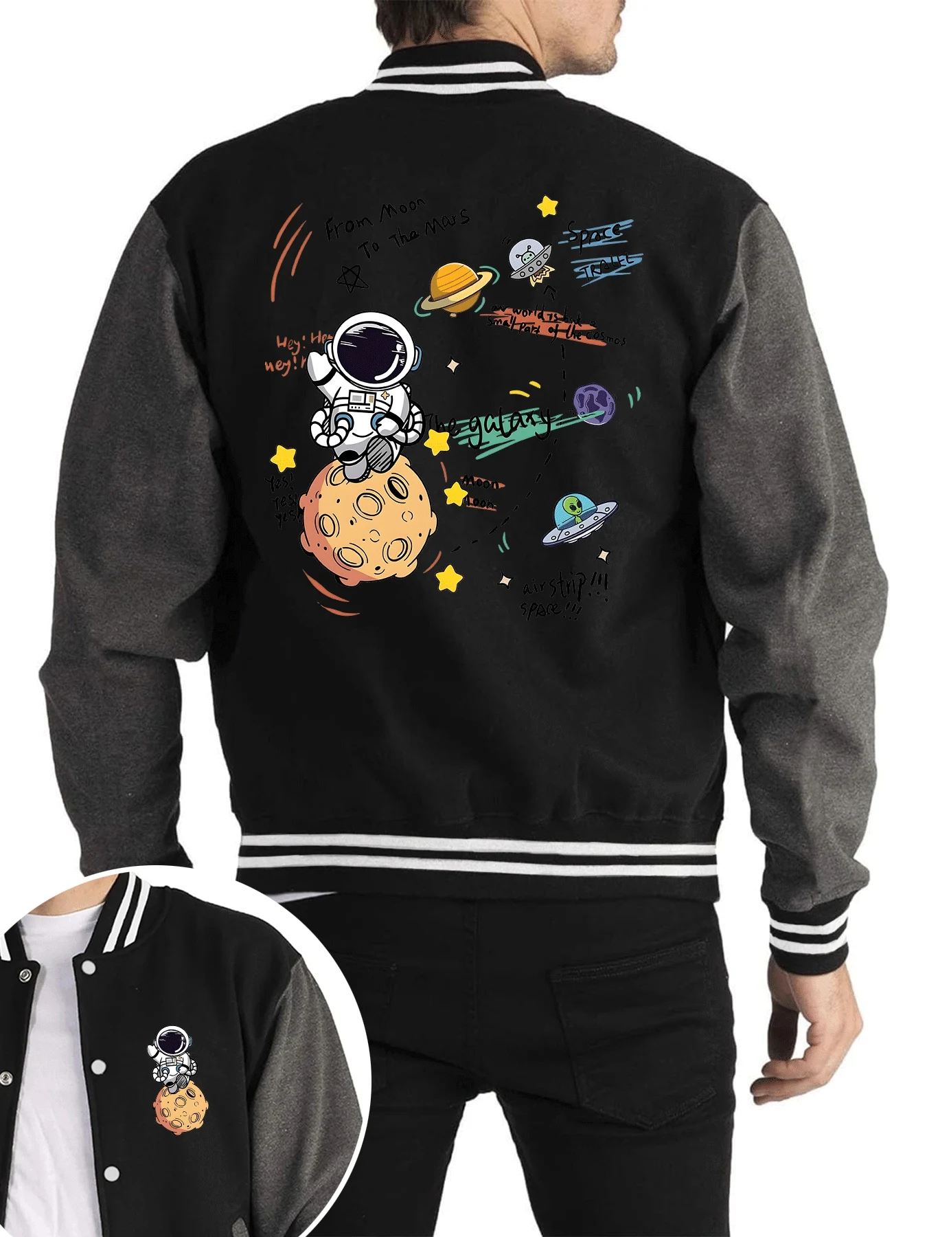 

Мужская одежда с принтом космонавта и космических приключений, милая теплая свободная уличная одежда, забавные куртки с карманами, осенняя флисовая спортивная одежда