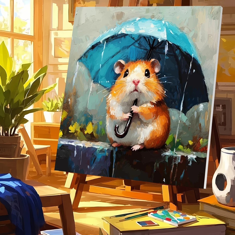 Art Craft Umbrella - DIY 数字による油絵ハムスター動物デジタル油絵傘芸術と工芸キット家の装飾リビングルーム用