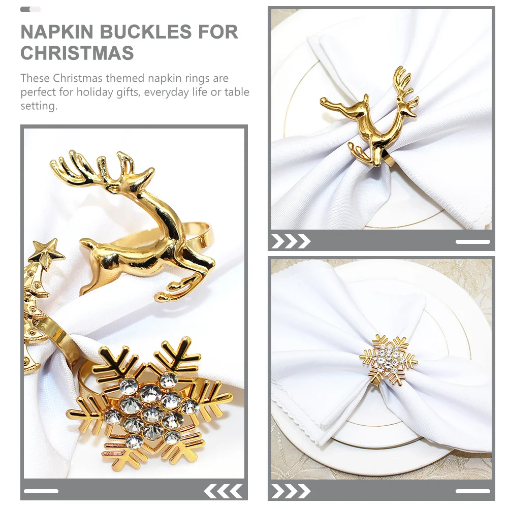 

12Pcs Xmas Deer Napkin Rings Metal Creative Decorative Buckles Practical Table Holders for Christmas Celebration
