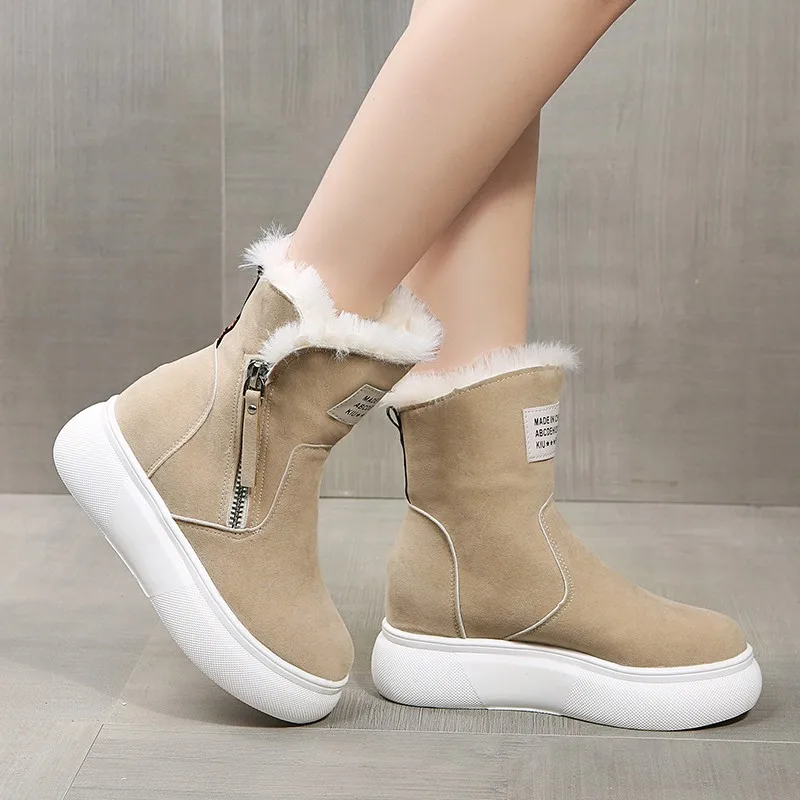 Women Winter Warm Thicken Plush Snow Boots Women New Platform Faux Suede Winter Boots Woman Non Slip Thick Bottom Cotton Shoes
