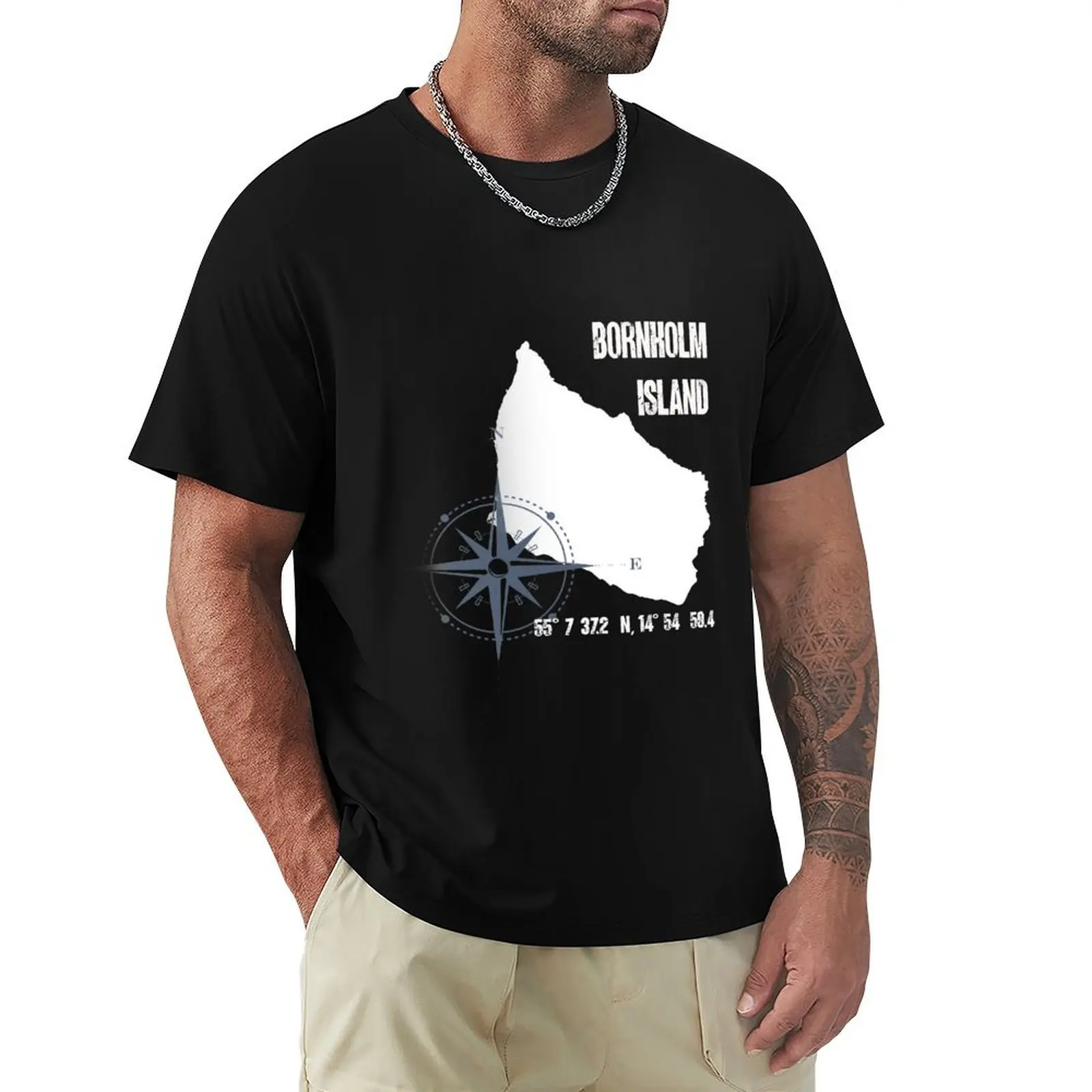 Bornholm Baltic Sea Island Coordinates Card T-Shirt Festival Casual Short Sleeve